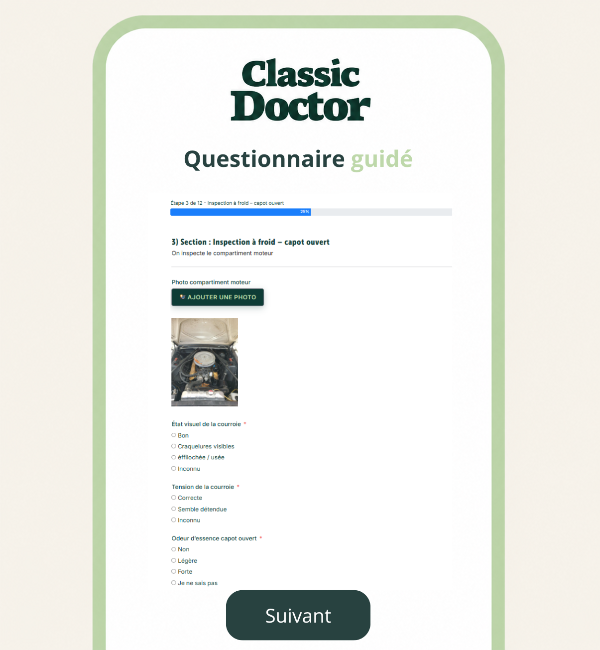 Questionnaire guidé diagnostic voiture de collection