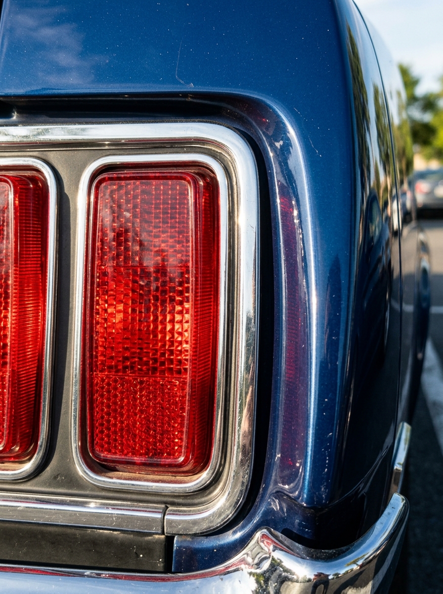 Gros plan sur le design emblématique du feu arrière d'une Ford Mustang Mach 1.