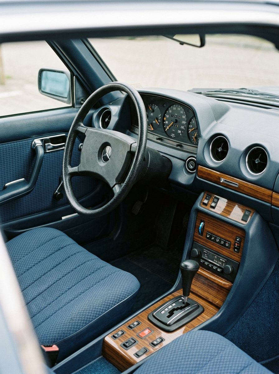 Intérieur classique et bien conservé d'une Mercedes W123.
