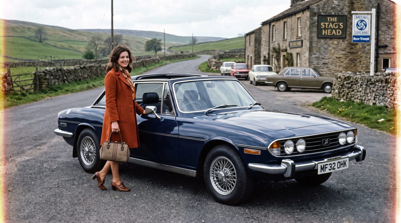 Documents et factures d'entretien historique pour une Triumph Stag de collection.