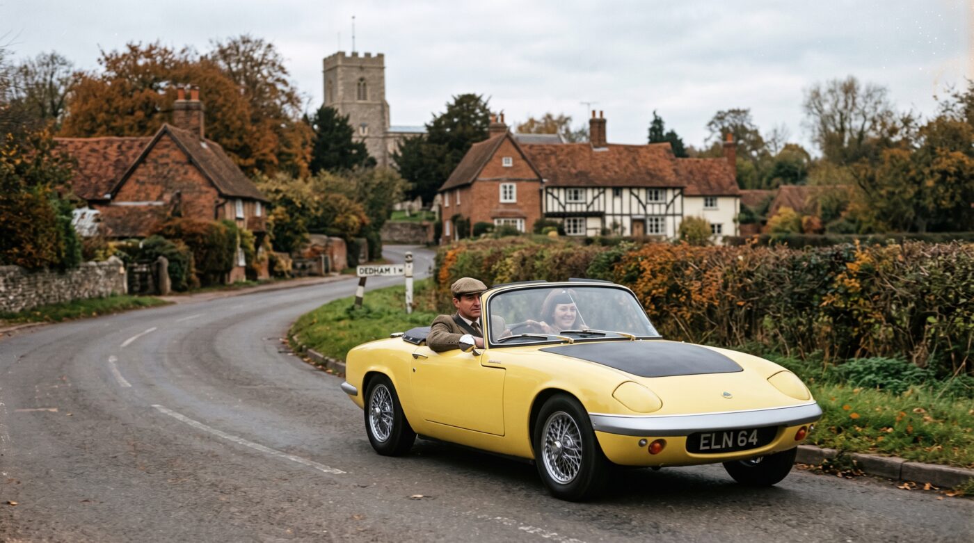 Lotus Elan : historique Image illustrant l'historique et le passé sportif de la Lotus Elan jaune à travers une archive photographique.