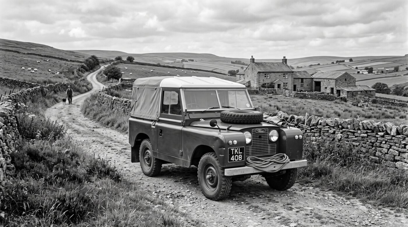 Photo historique d'un Land Rover Series II de 1958, illustrant le riche patrimoine de la marque.