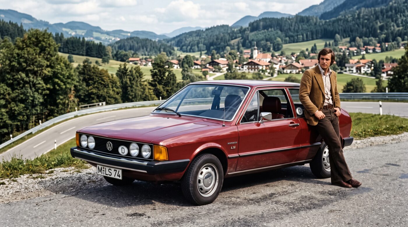 Volkswagen Scirocco Mk1 : Historique Détails de l'insigne arrière d'une Volkswagen Scirocco Mk1 bordeaux reflétant son histoire.