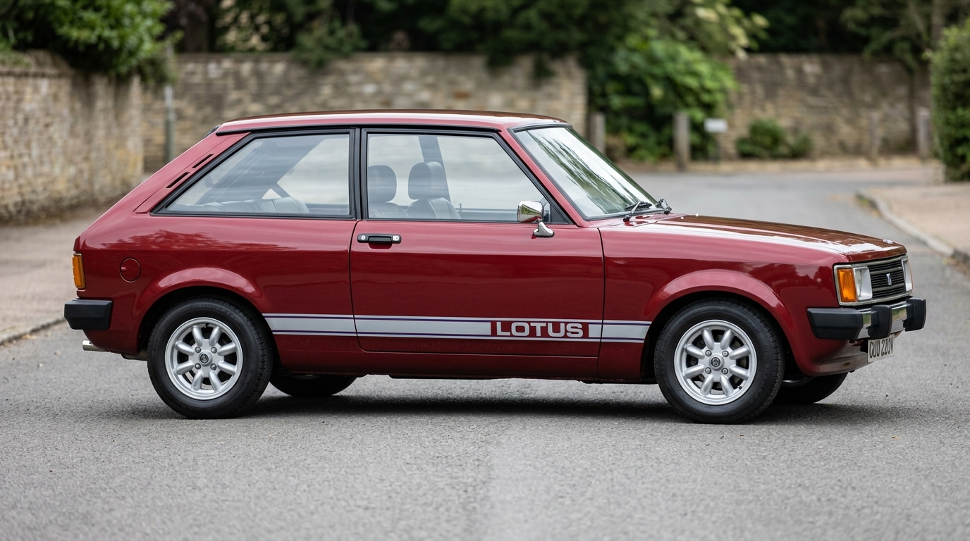 Talbot Sunbeam Lotus 1979 - Profil Profil latéral de la Talbot Sunbeam Lotus 1979 bordeaux montrant ses lignes et ses roues d'origine.